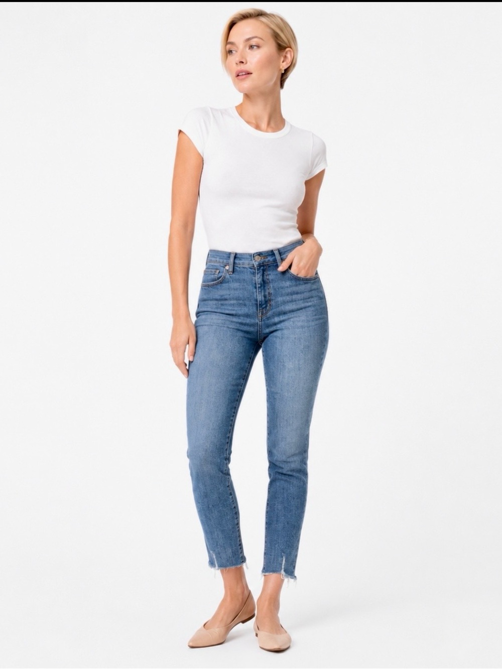 NWT Denim Moneymaker High Rise Skinny Jeans Raw Hem Fawn Sz 31